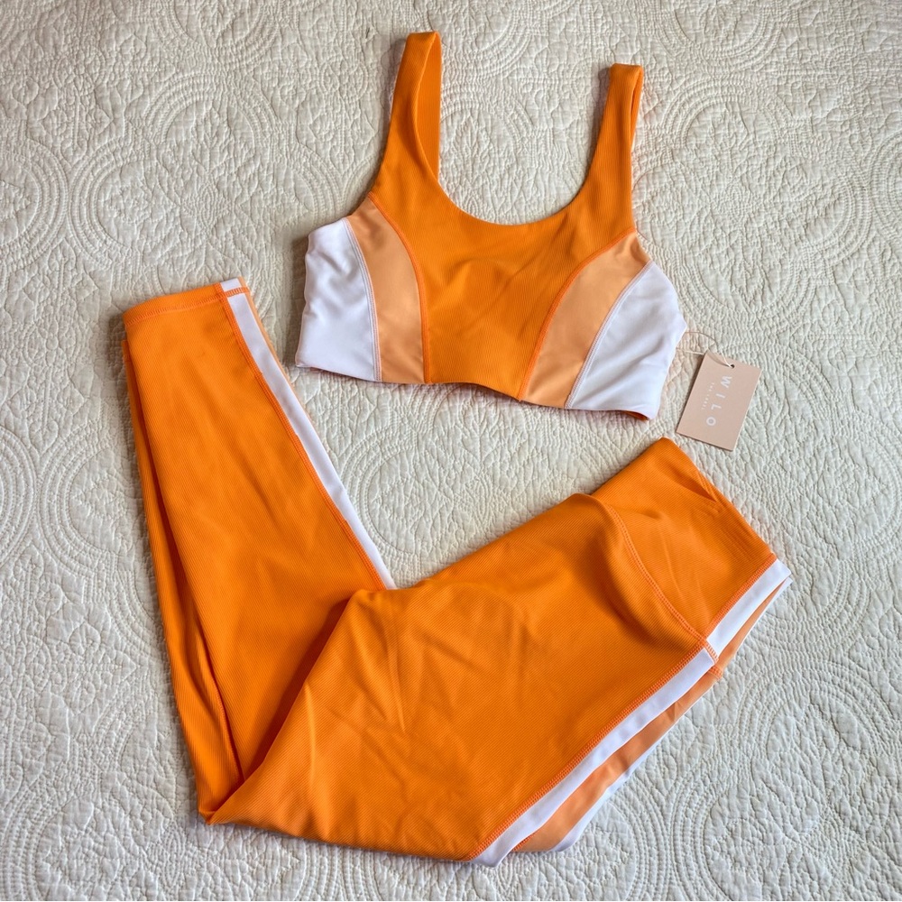 NWT Wilo The Label Anthropologie bra and leggings set color block orange white